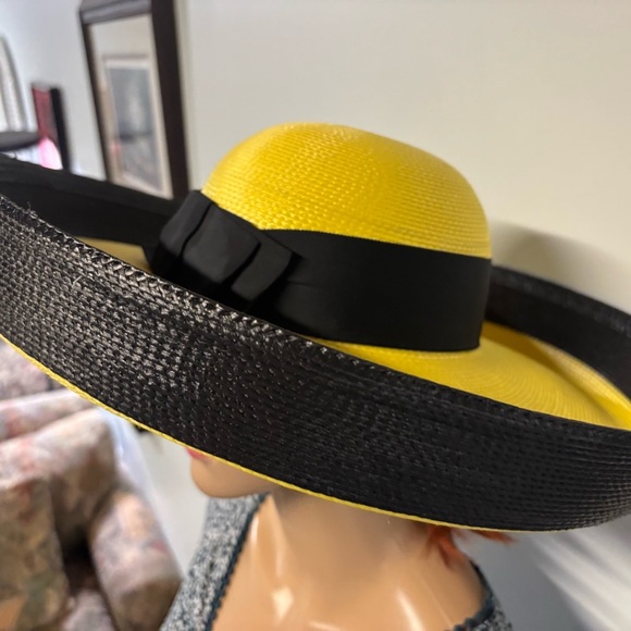 70’s Vintage ❤️Edette New York Elegant Yellow and Black Wide-Brim Hat - Picture 4 of 7